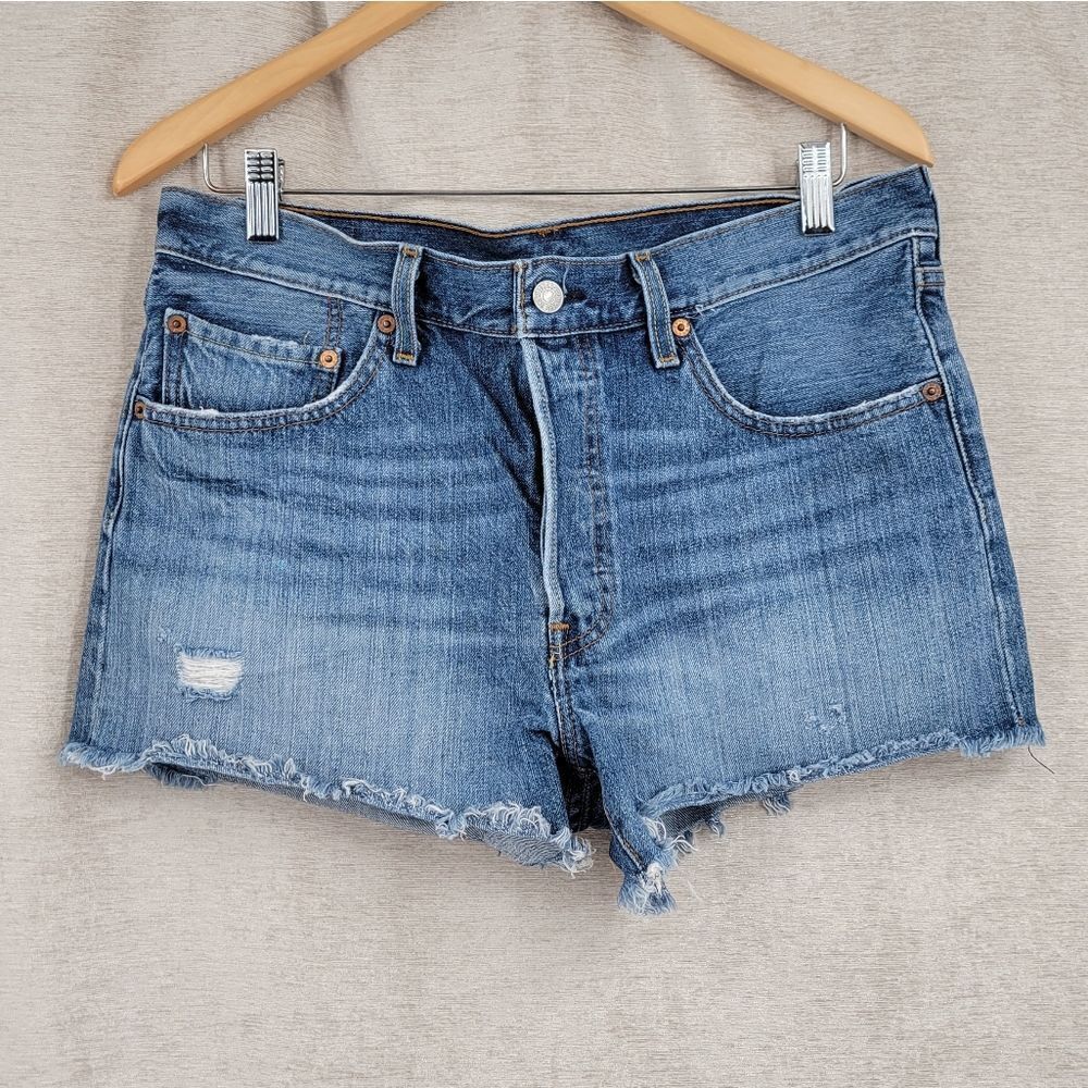 Levi's 501 Women's Cotton Denim Jean Shorts Distressed Cutoff - Picture 2 of 10
